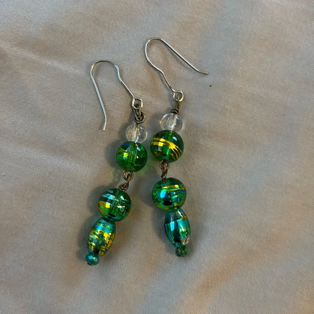 Green teal and turquoise beaded earrings